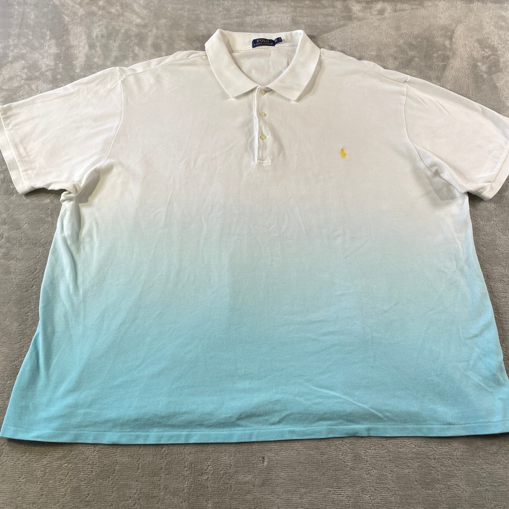 Polo Ralph Lauren Shirt Mens 3XB Big White Blue Ombre Pique Beach Resort Luxury